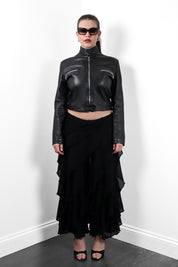 1990s Black Leather Cropped Moto Jacket - M
