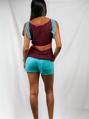Moda International 2000s Multicolor Crochet Floral Top - XS/S
