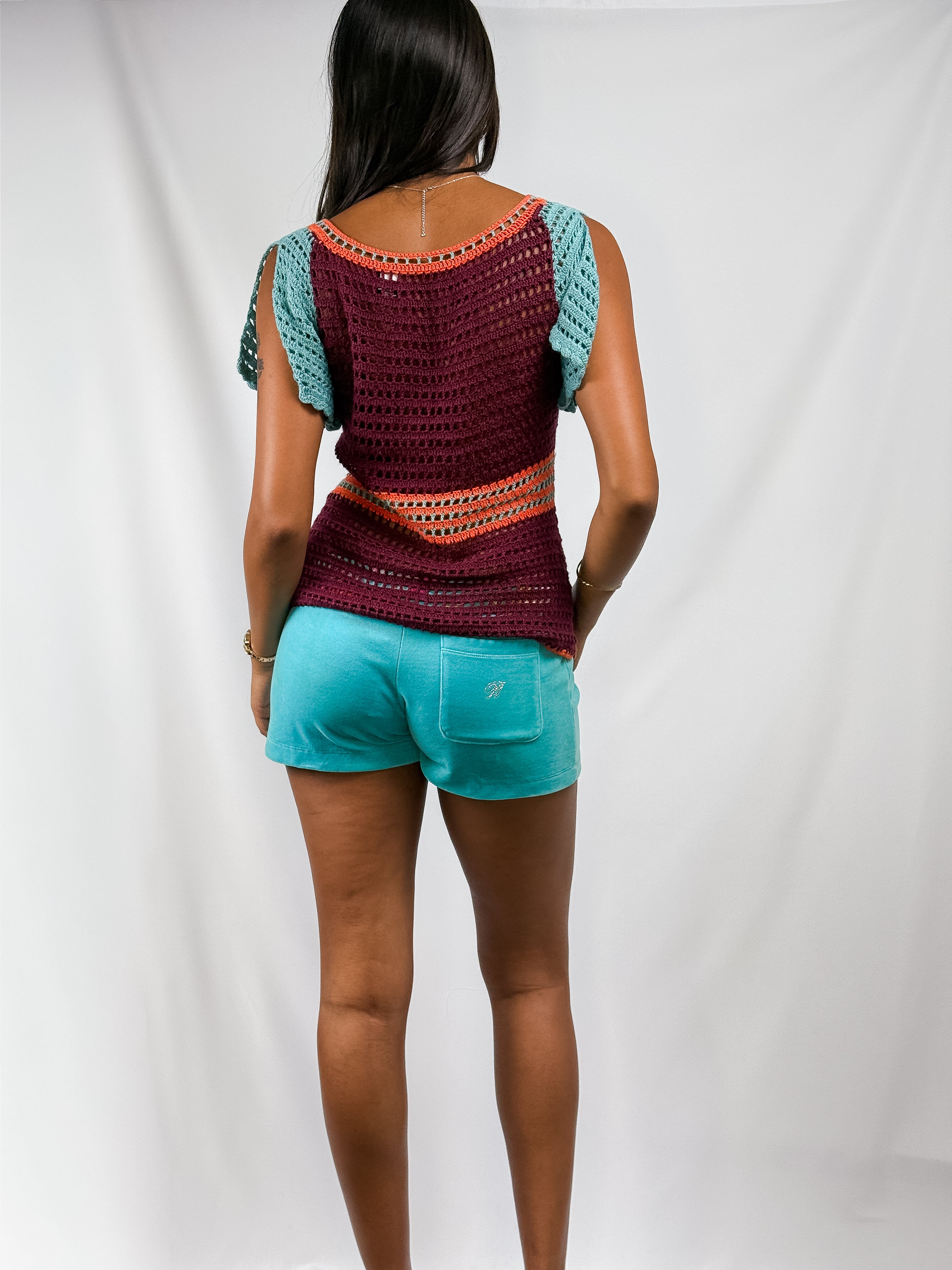 Moda International 2000s Multicolor Crochet Floral Top - XS/S