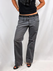 D&G Dolce & Gabbana 2000s Grey Pinstripe Black Waistband Trousers - W31