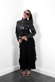 1990s Black Leather Cropped Moto Jacket - M