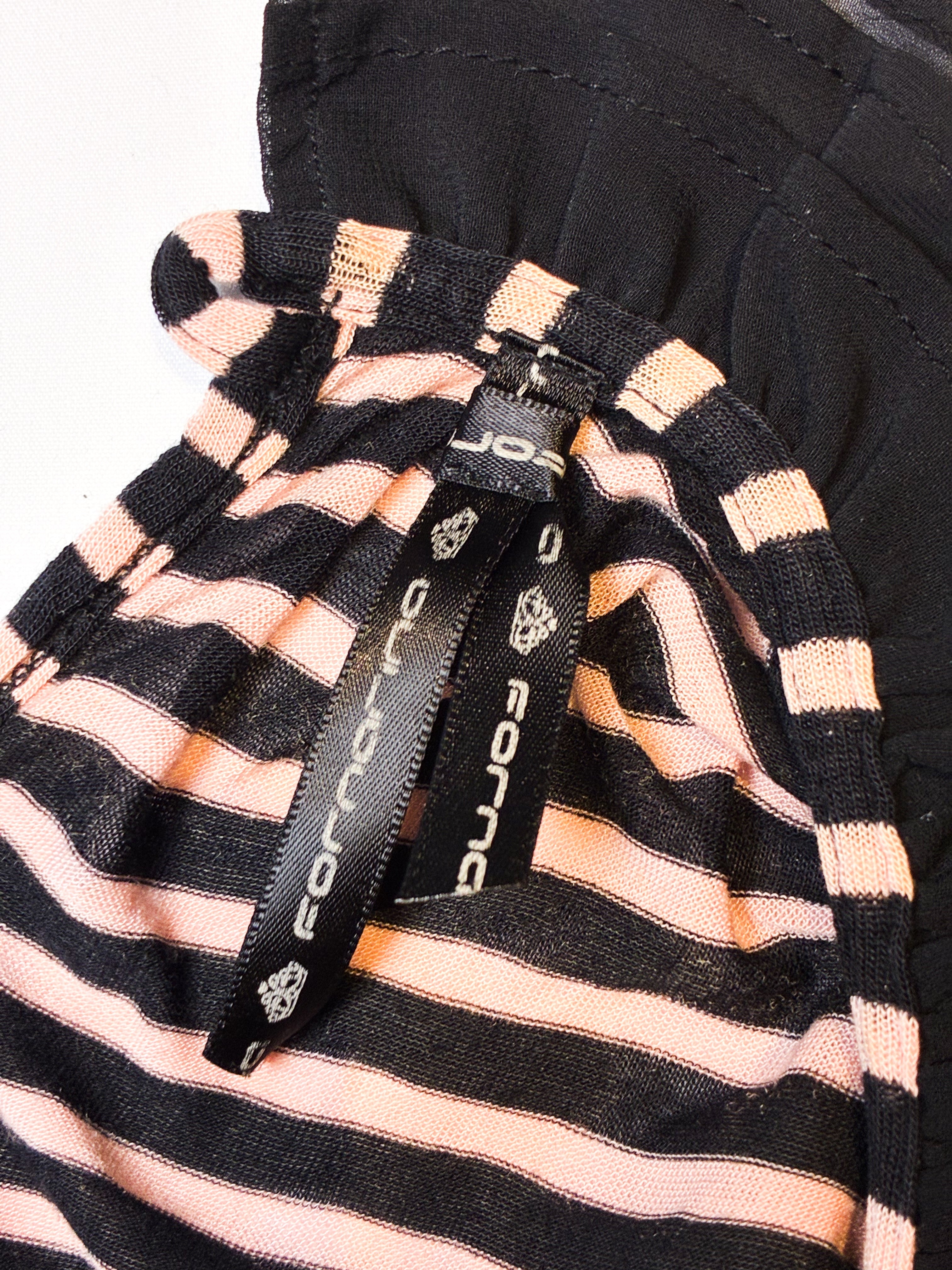 Fornarina 2000s Black & Pink Striped Bow-Front Top - S/M