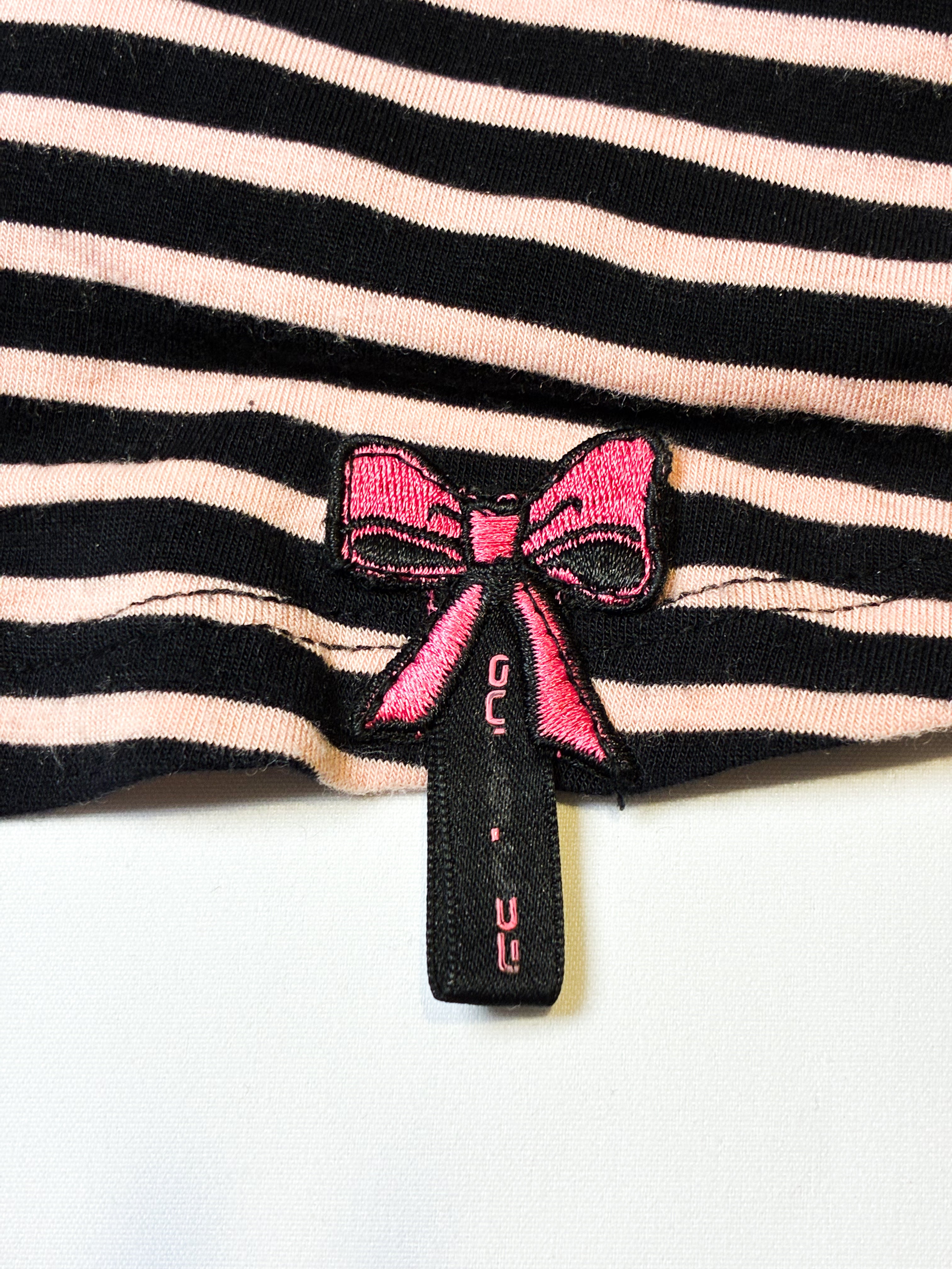Fornarina 2000s Black & Pink Striped Bow-Front Top - S/M
