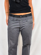 D&G Dolce & Gabbana 2000s Grey Pinstripe Black Waistband Trousers - W31