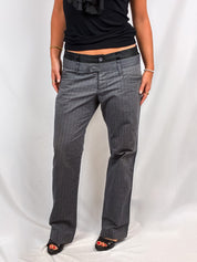 D&G Dolce & Gabbana 2000s Grey Pinstripe Black Waistband Trousers - W31