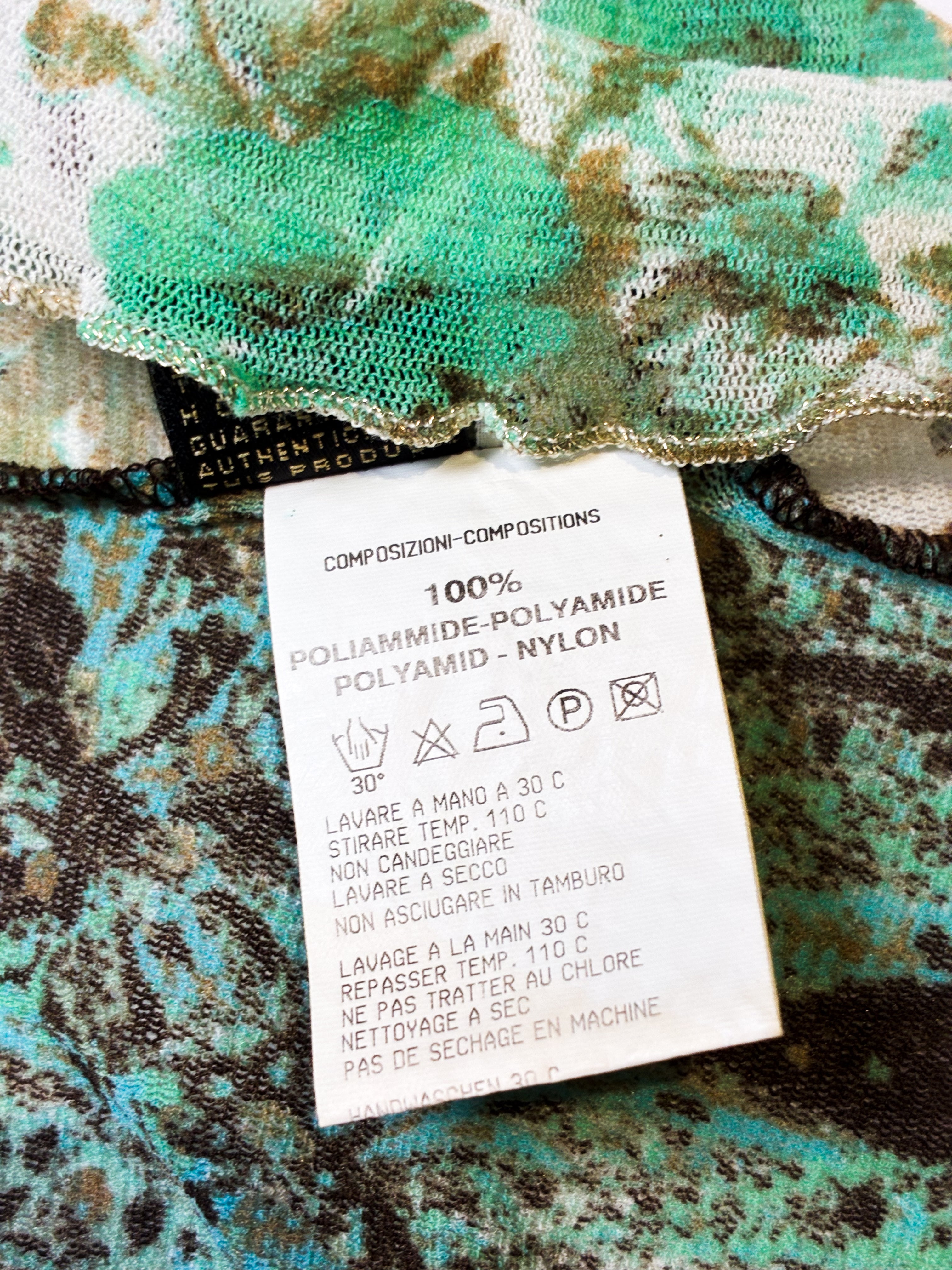 Class Roberto Cavalli 2000s Green Paisley Leopard Patchwork Mesh Top - S-L