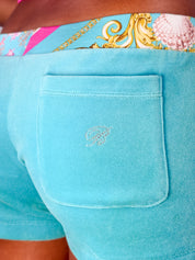 Blumarine Beachwear 2000s Aqua Velour Low-Rise Shorts - XS/S