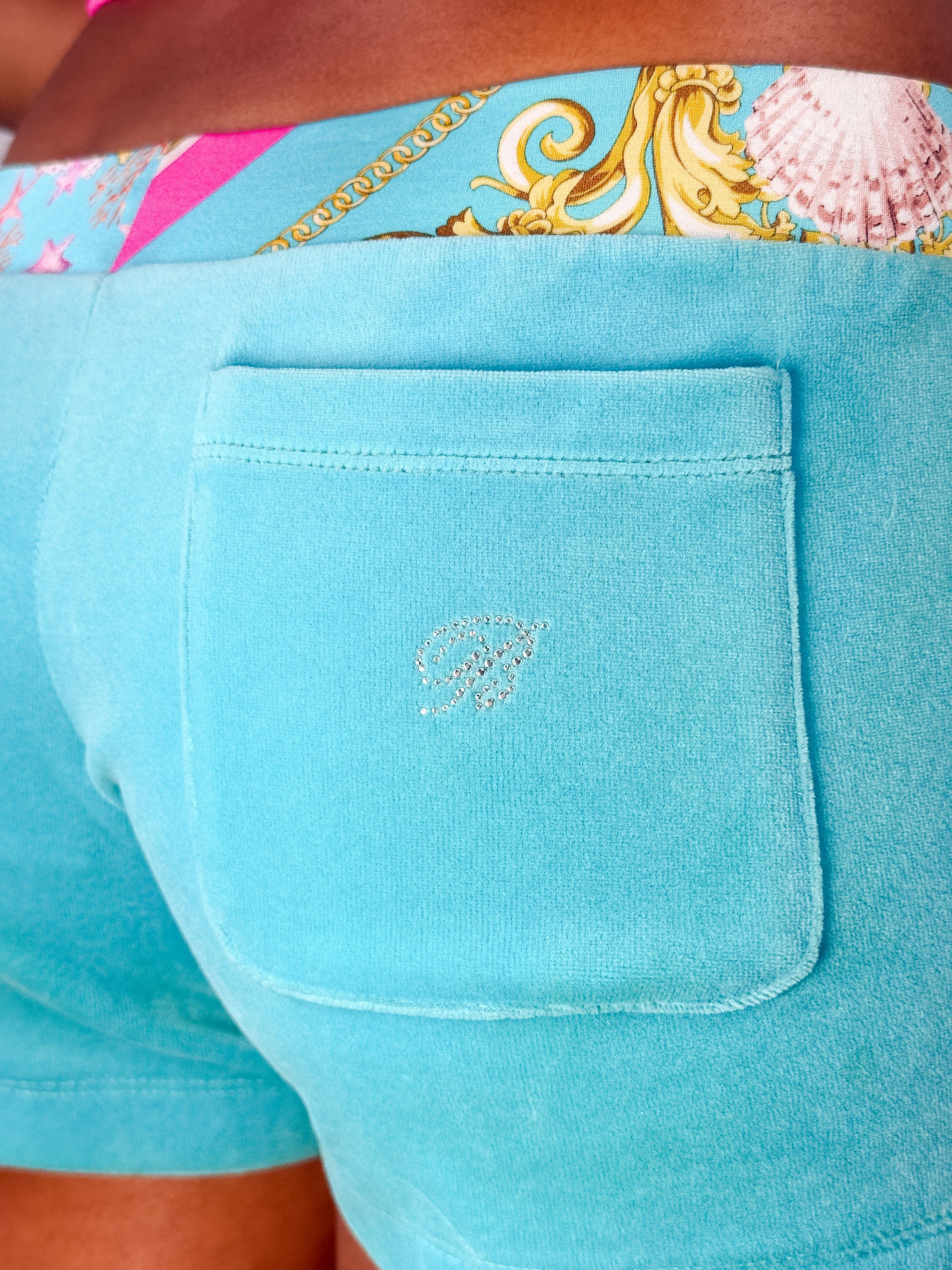Blumarine Beachwear 2000s Aqua Velour Low-Rise Shorts - XS/S