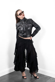 1990s Black Leather Cropped Moto Jacket - M