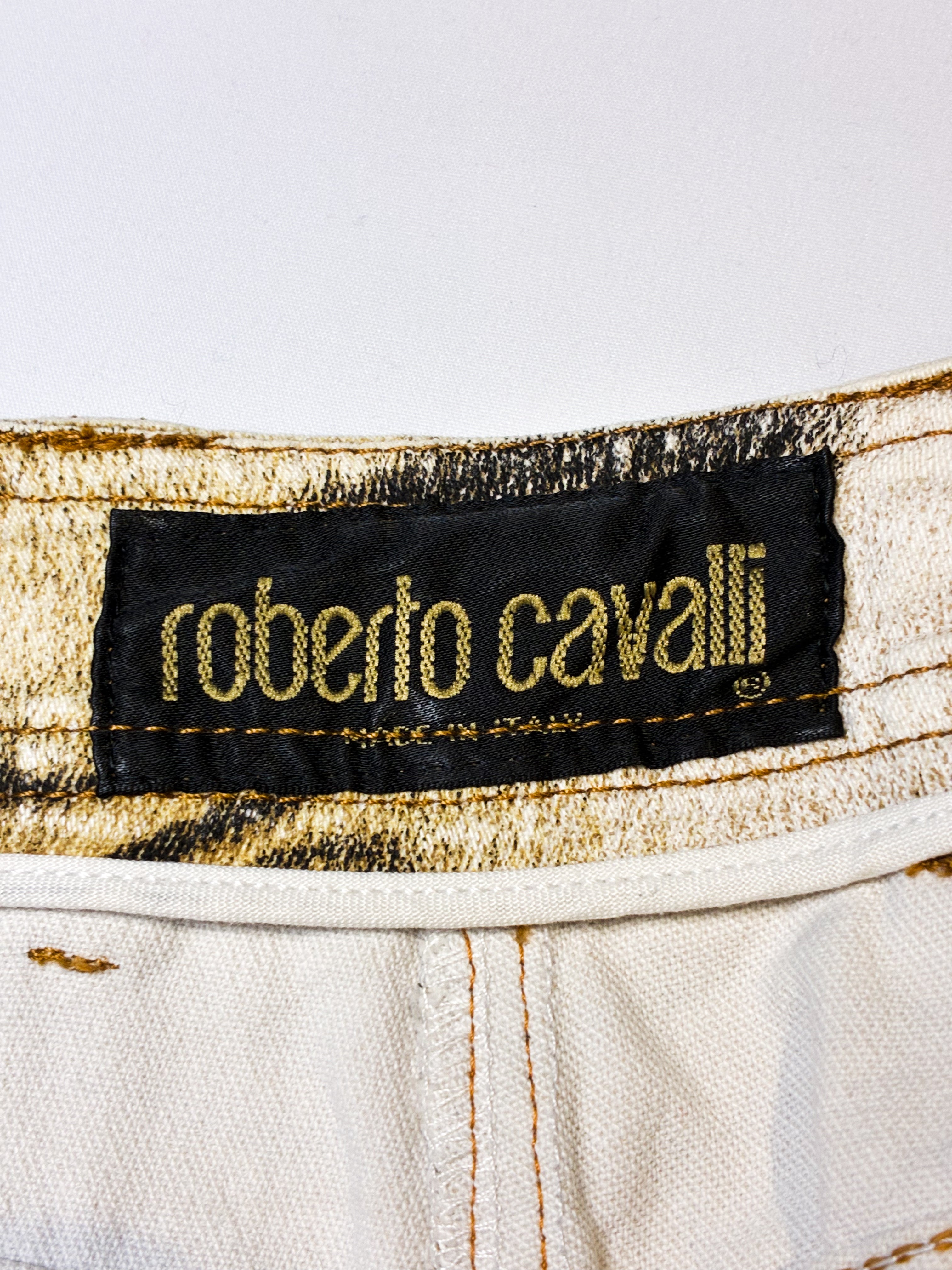 Roberto Cavalli 2000s Tiger Print Denim Mini Skirt - XS/S