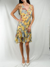 Anna Studio 2000s Florida Print Silk Ruffle Midi Dress - XS/S