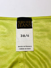 Plein Sud Jeans 2000s Chartreuse Fringe Hook Front Crop Top - S
