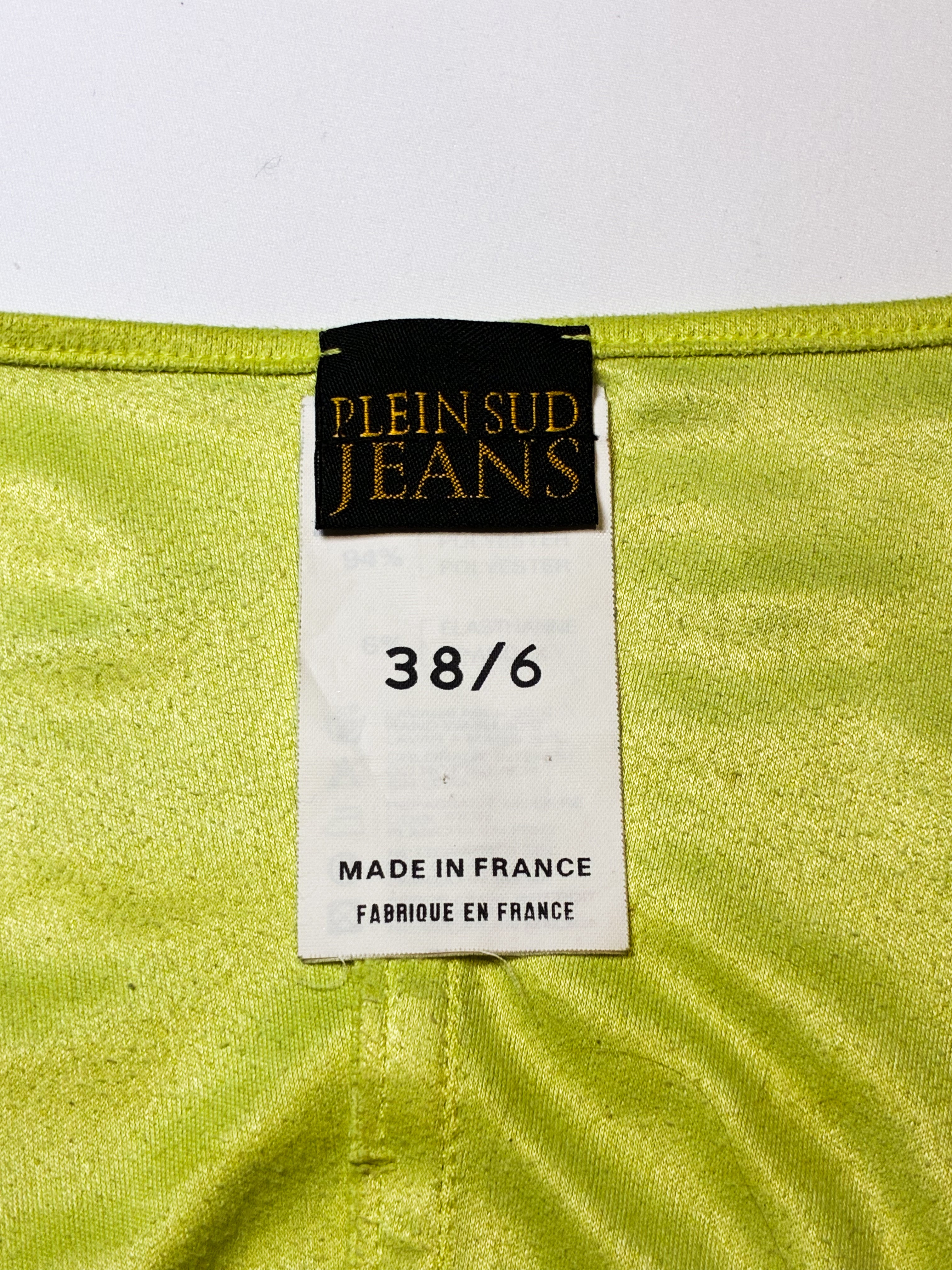 Plein Sud Jeans 2000s Chartreuse Fringe Hook Front Crop Top - S
