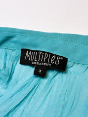 Multiples Créateur 2000s Turquoise Crinkle Smocked Blouse - M-XL
