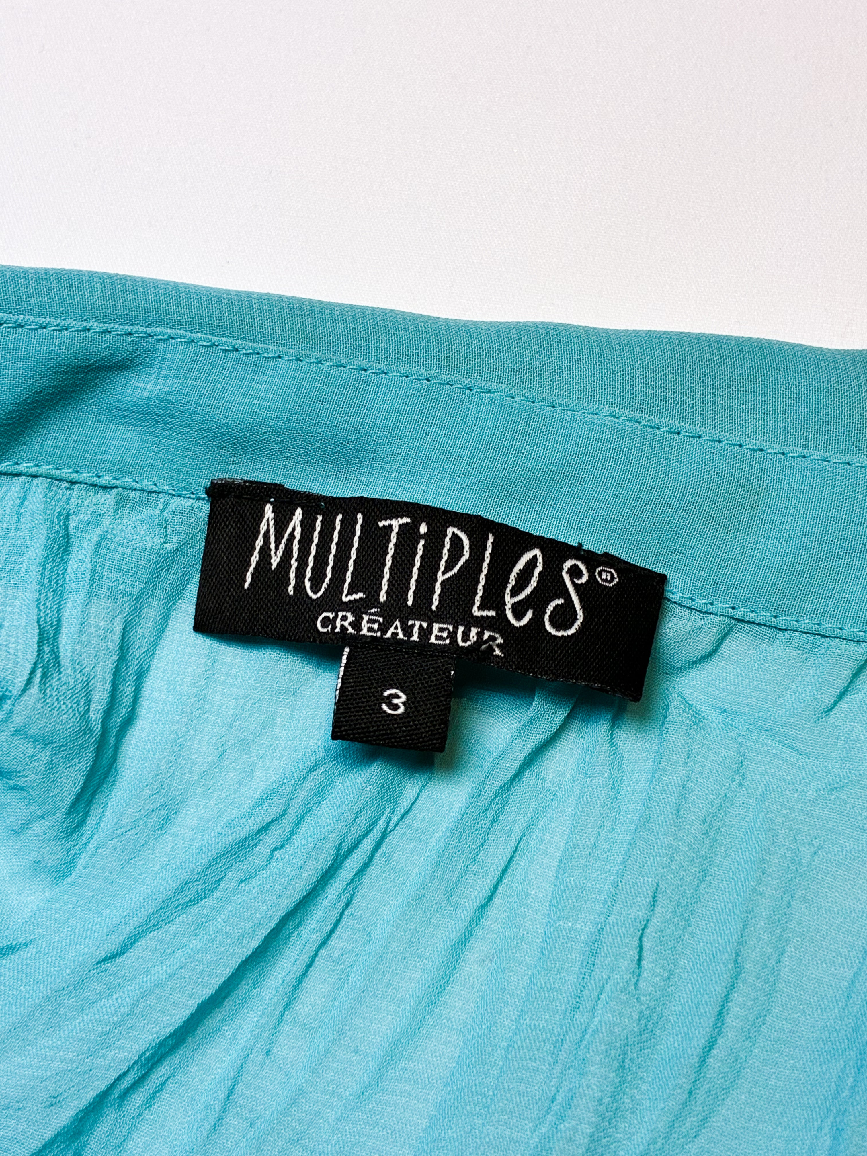 Multiples Créateur 2000s Turquoise Crinkle Smocked Blouse - M-XL
