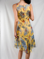 Anna Studio 2000s Florida Print Silk Ruffle Midi Dress - XS/S
