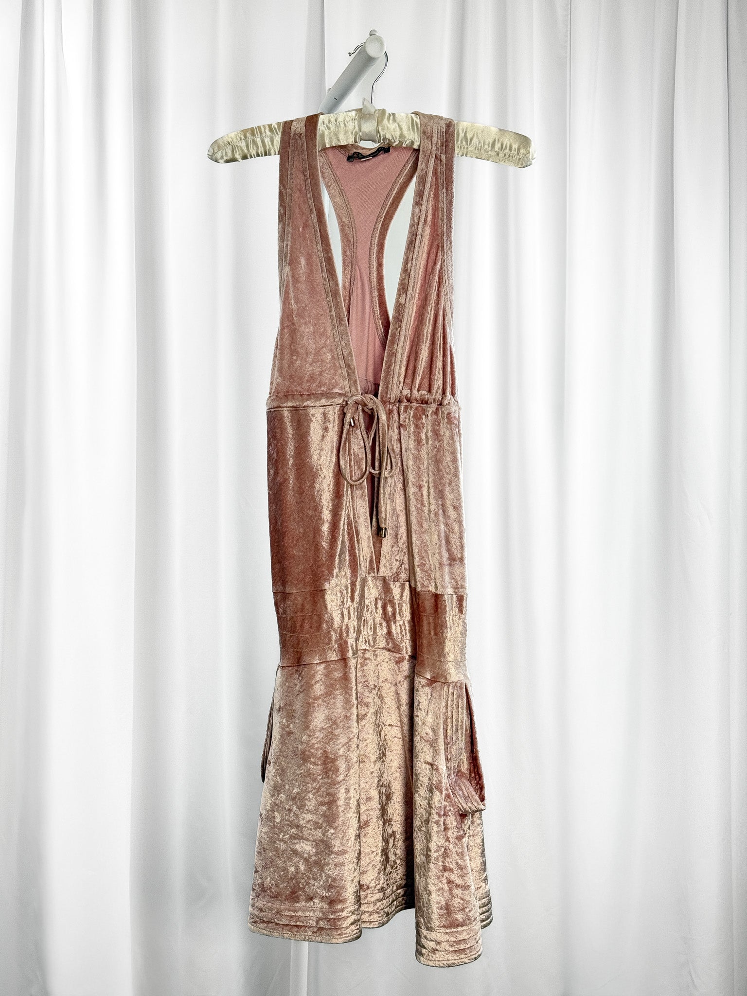 Patrizia Pepe 2000s Blush Crushed Velvet Plunge Racerback Mini Dress - XS/S