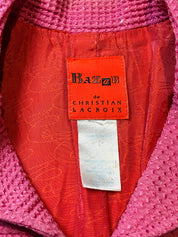 Bazar de Christian Lacroix 2000s Pink Waffle Texture Short Sleeve Zip Jacket - XS