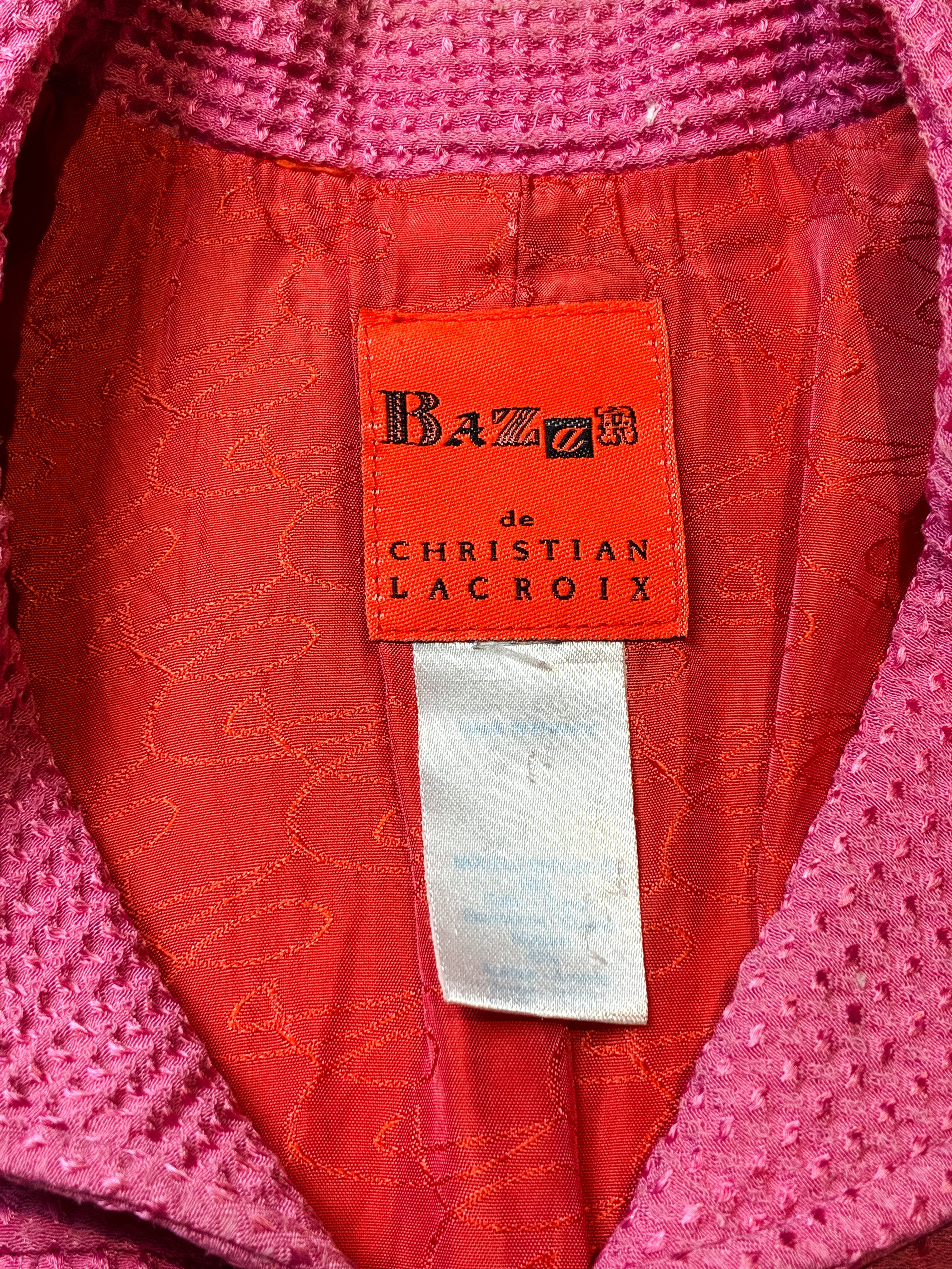 Bazar de Christian Lacroix 2000s Pink Waffle Texture Short Sleeve Zip Jacket - XS