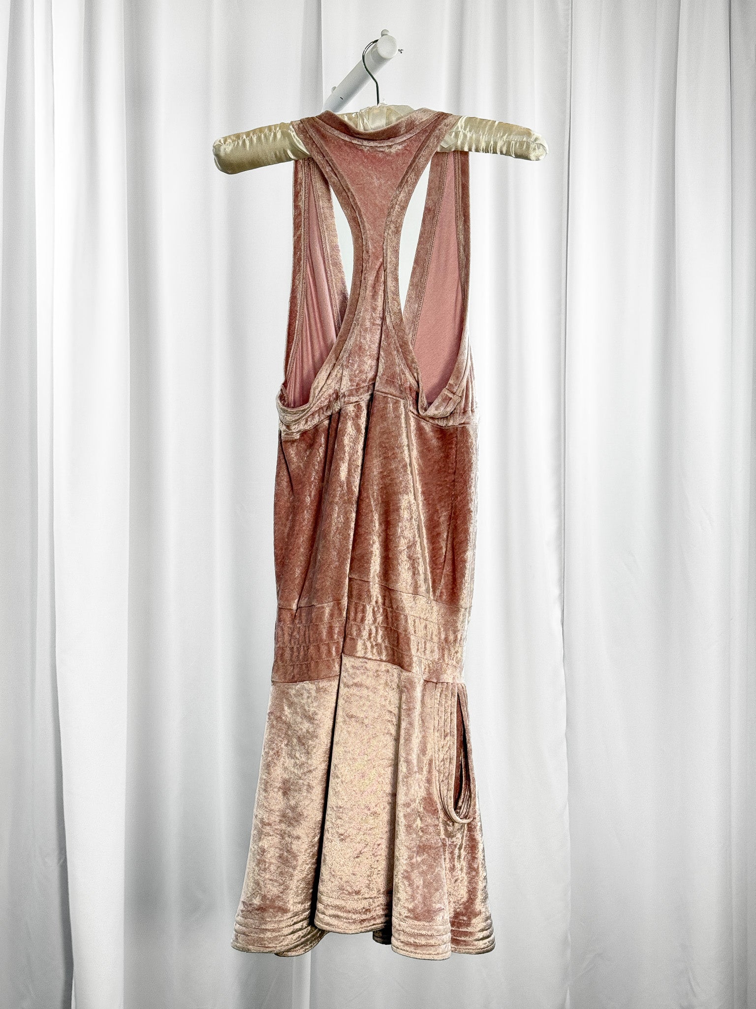 Patrizia Pepe 2000s Blush Crushed Velvet Plunge Racerback Mini Dress - XS/S