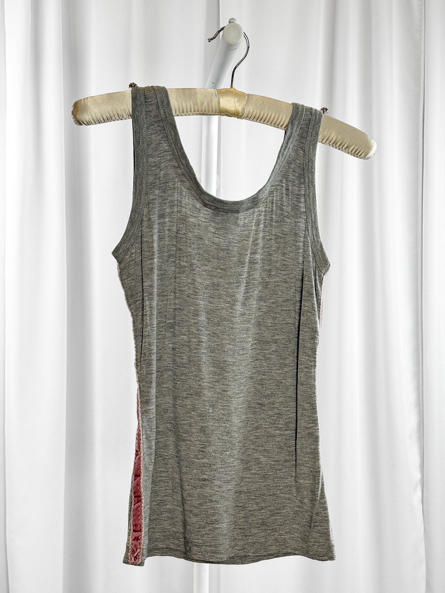 D&G 2000s Grey I Love D&G Logo Tank Top with Pink Velvet Trim - XS/S