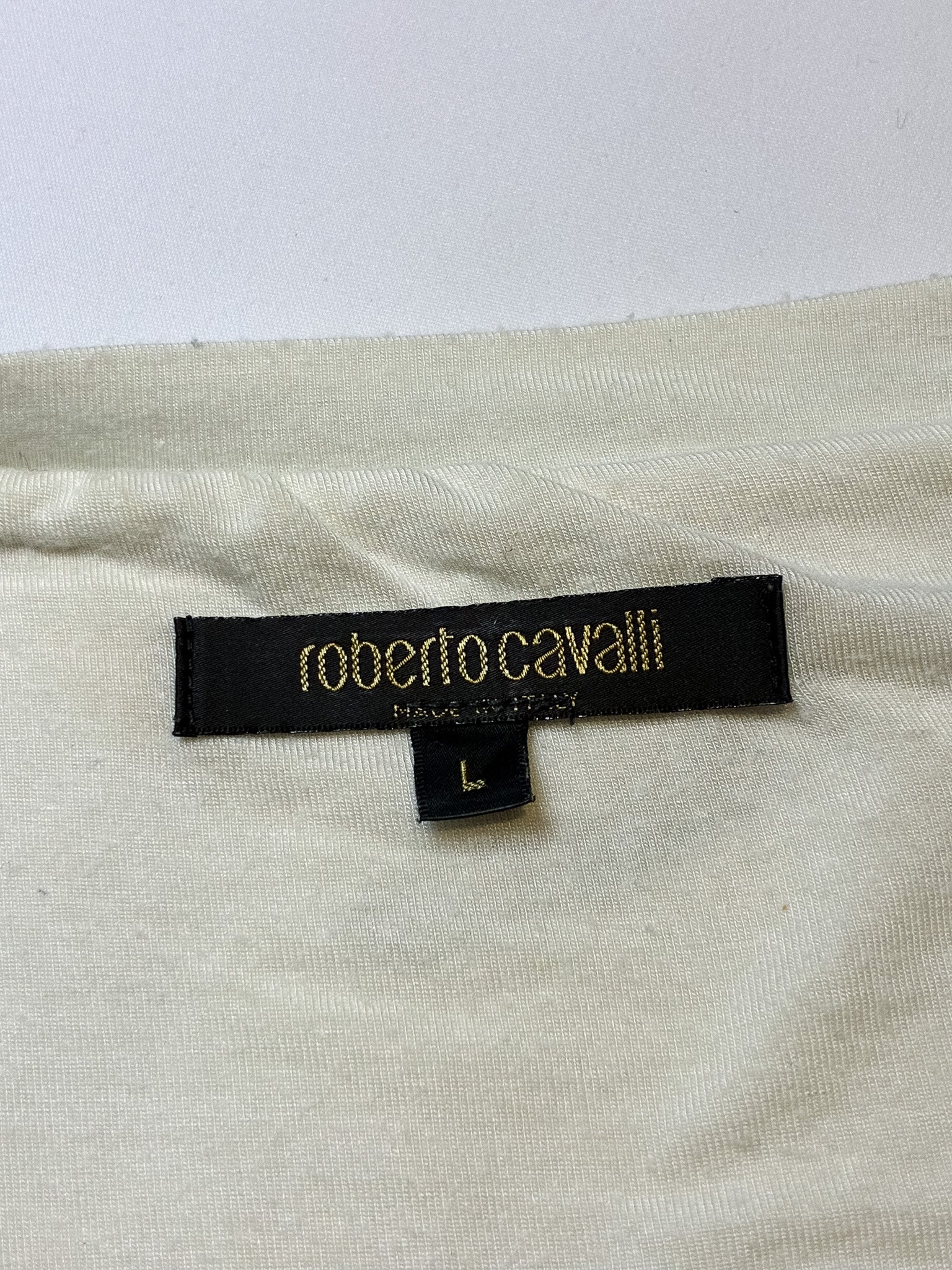 Roberto Cavalli 2000s White Metallic Leopard Print Long Sleeve Top - M/L