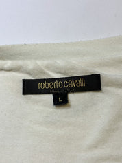 Roberto Cavalli 2000s White Metallic Leopard Print Long Sleeve Top - M/L
