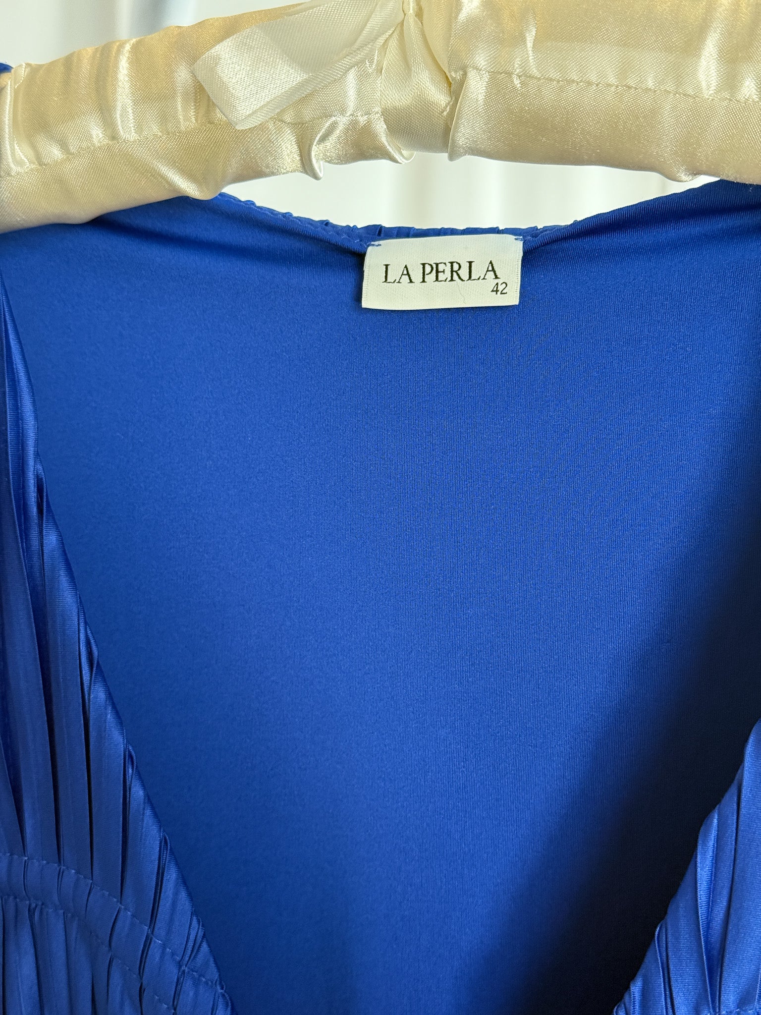 La Perla 2010s Cobalt Blue Plissé Plunge Bodysuit Dress - S