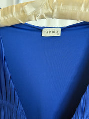 La Perla 2010s Cobalt Blue Plissé Plunge Bodysuit Dress - S
