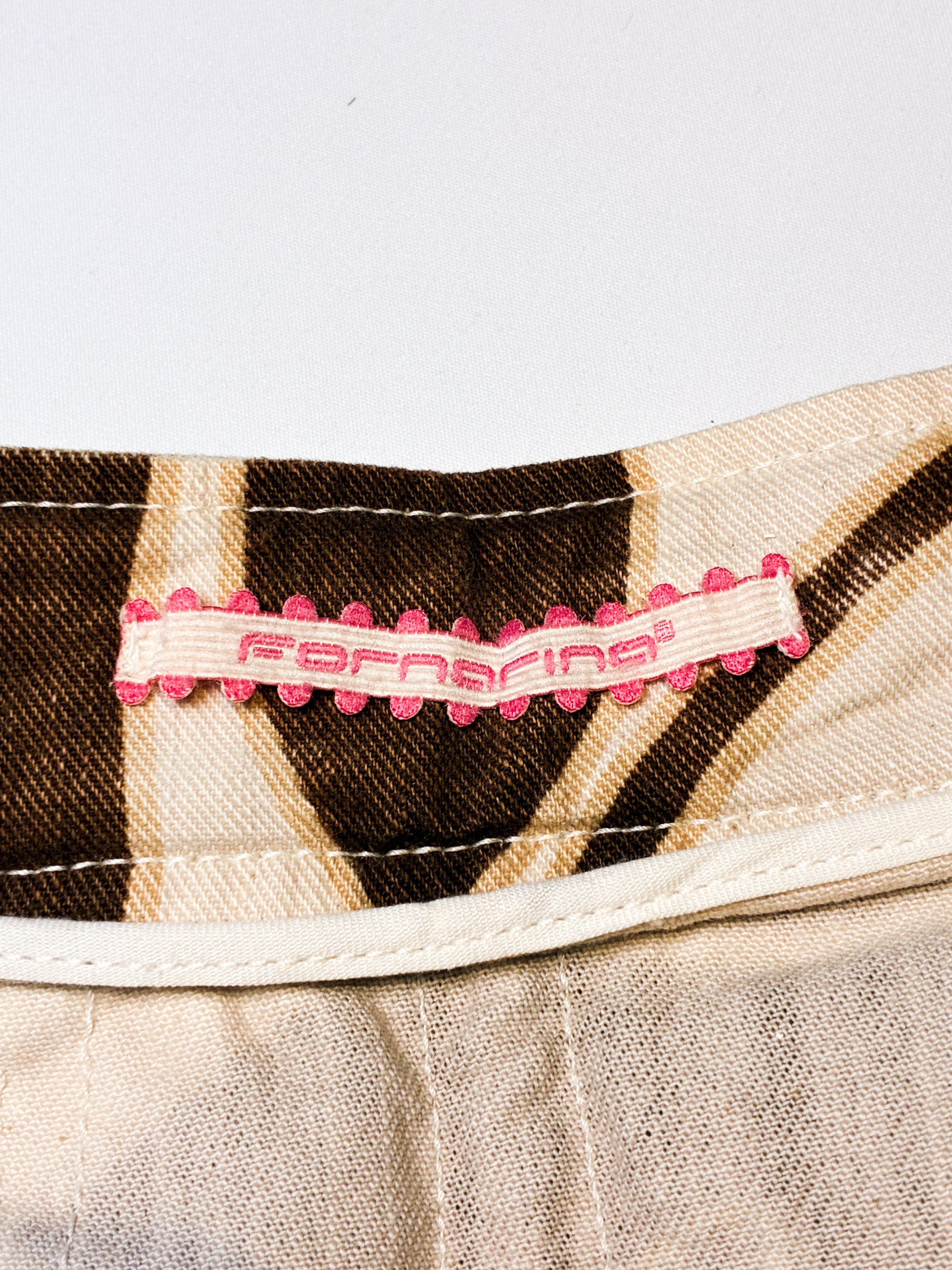 Fornarina 2000s Brown & Pink Retro Floral Pleated Denim Skirt - M