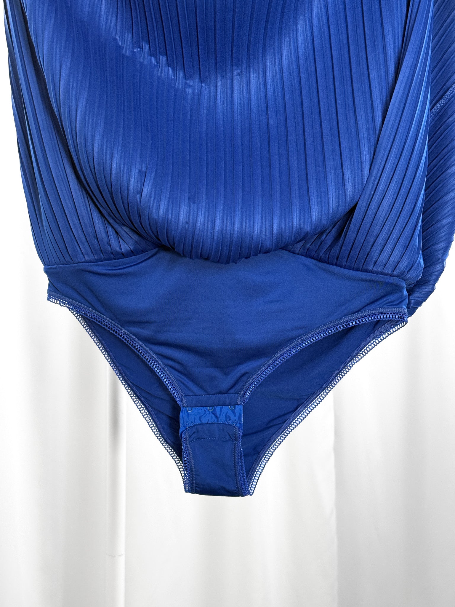 La Perla 2010s Cobalt Blue Plissé Plunge Bodysuit Dress - S