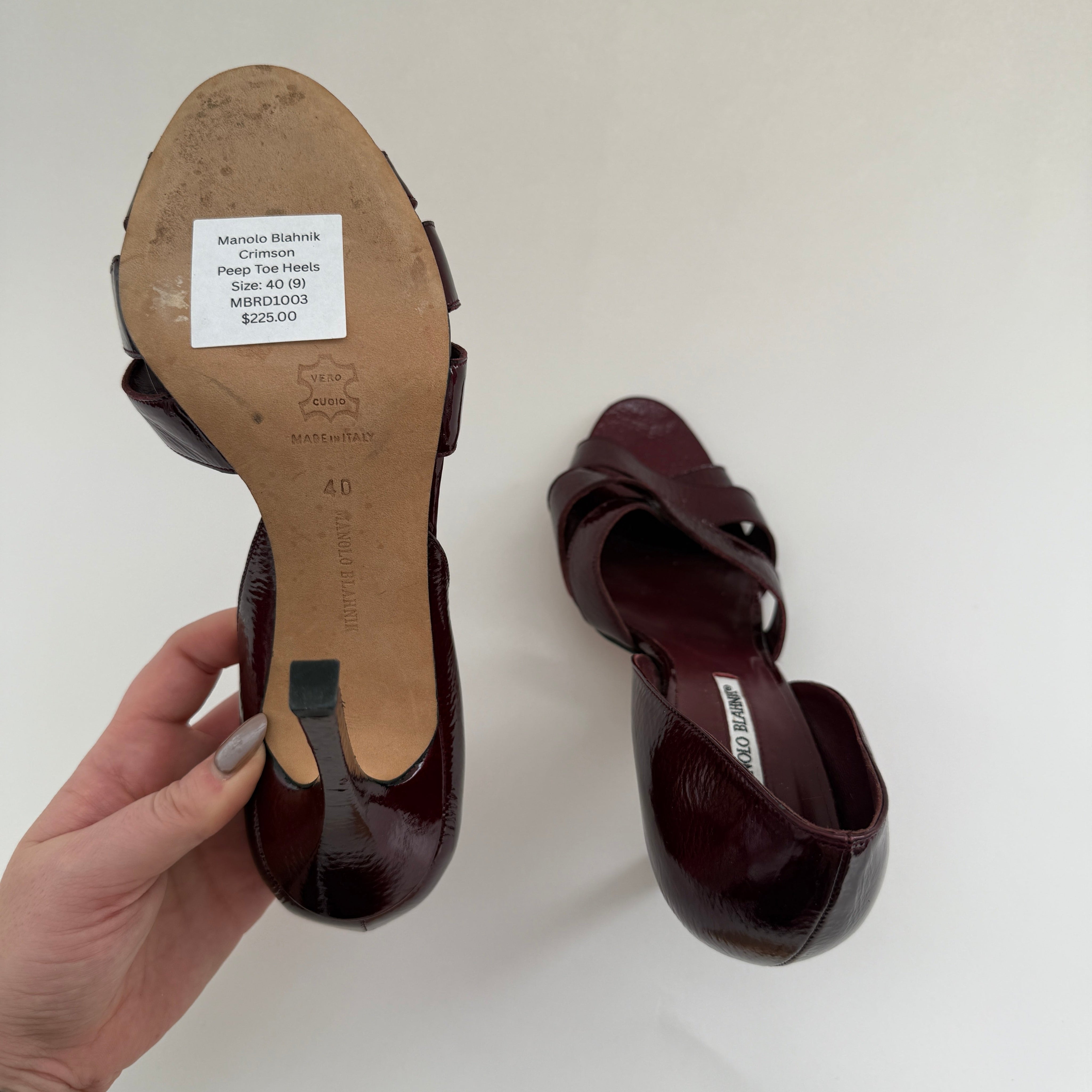 Manolo Blahnik Crimson Peep Toe Heels