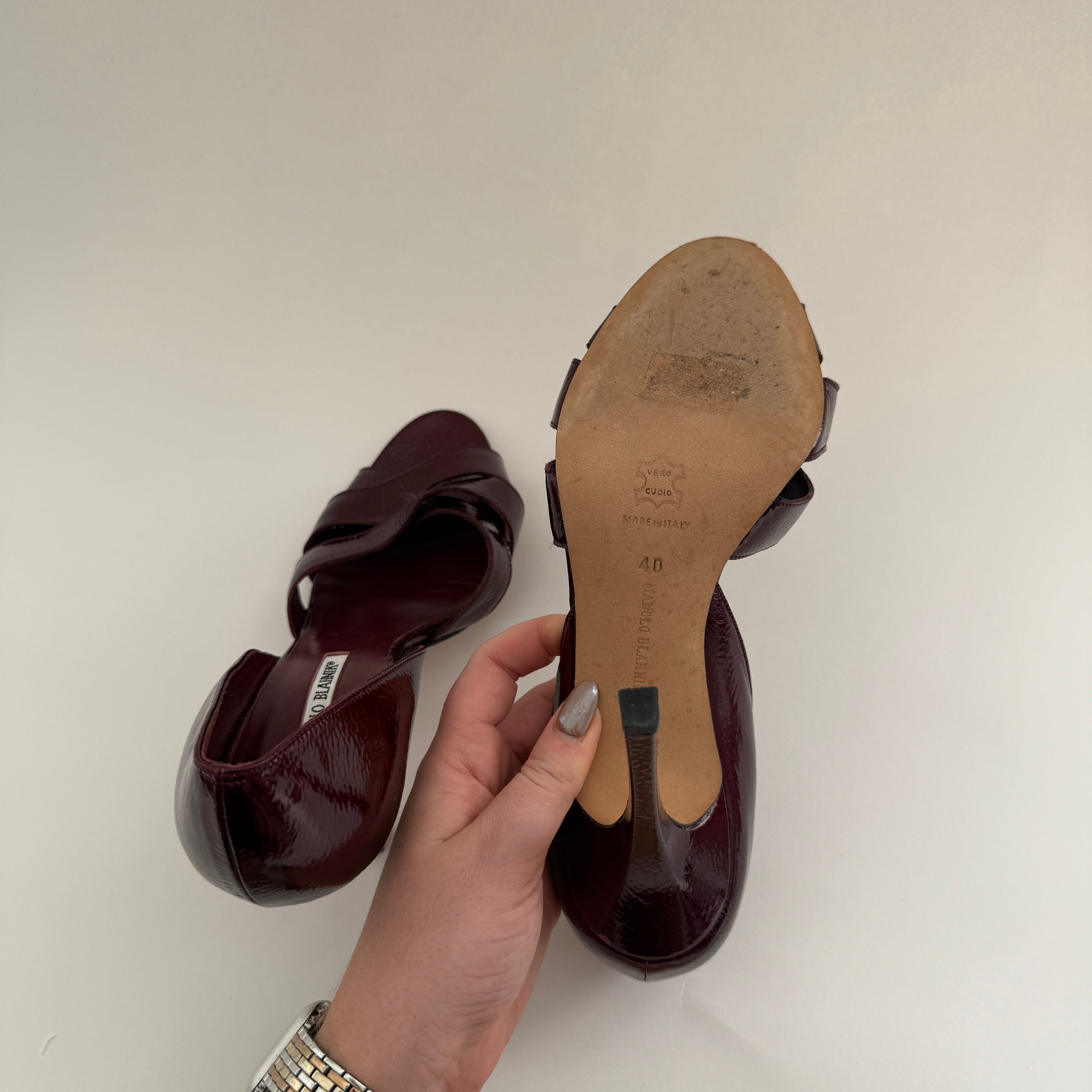Manolo Blahnik Crimson Peep Toe Heels