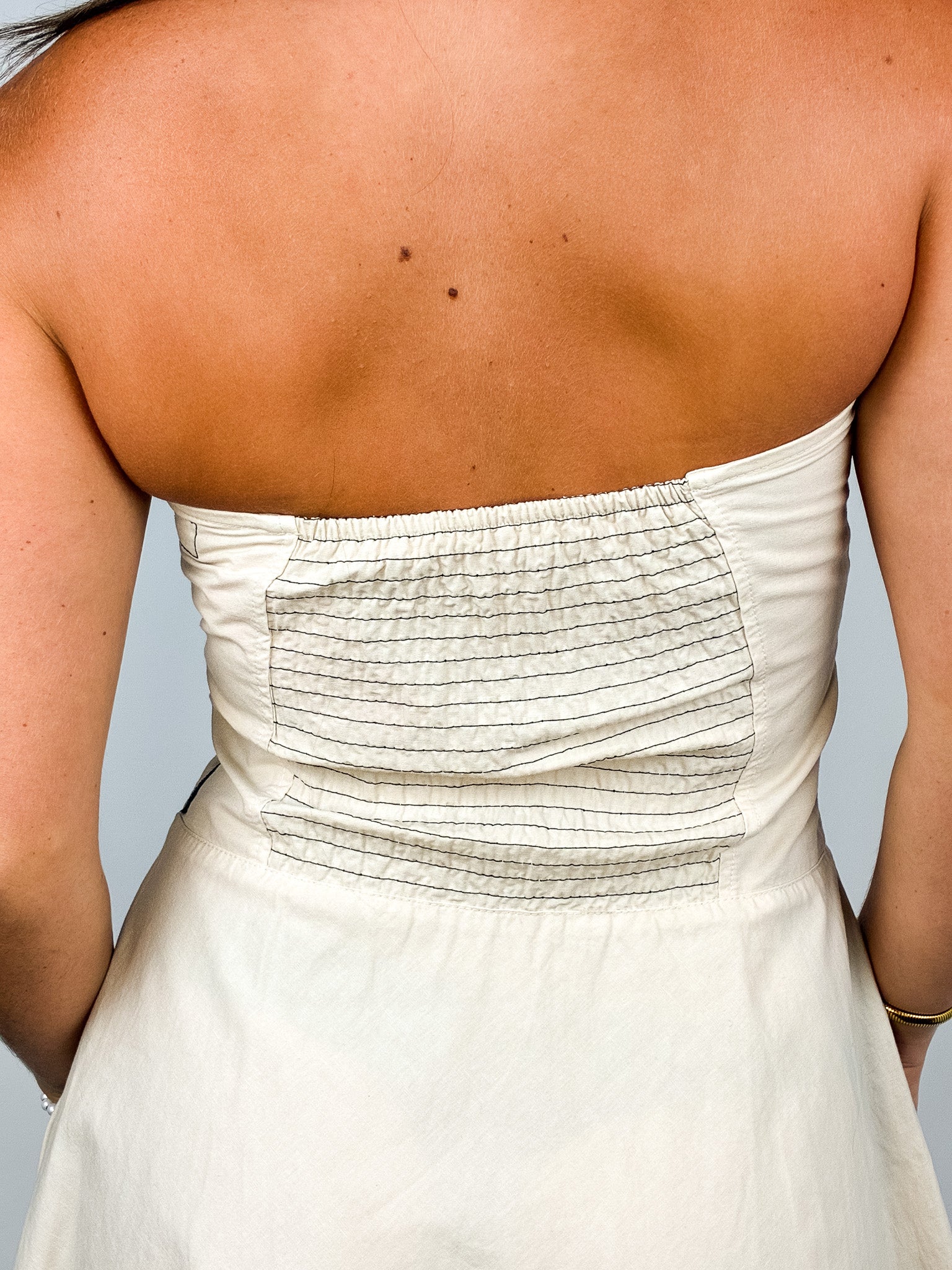 Armani Jeans 2000s Cream Cotton-Linen Strapless Mini Dress - S