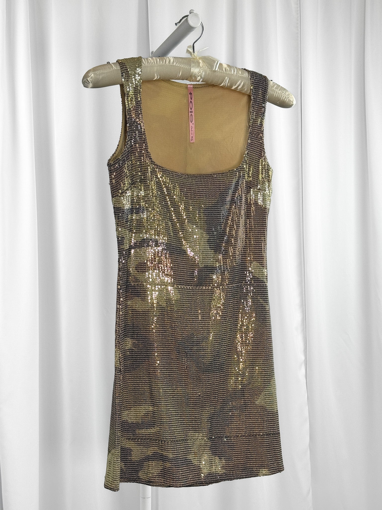 Pois 2000s Gold Camo Sequin Mini Dress - S