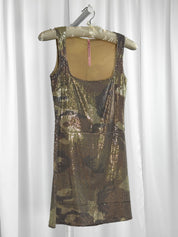 Pois 2000s Gold Camo Sequin Mini Dress - S