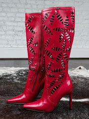 El Dantes 2000s Red Cutout Leather Heeled Boots