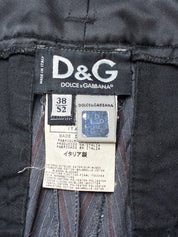 D&G Dolce & Gabbana 2000s Grey Pinstripe Black Waistband Trousers - W31