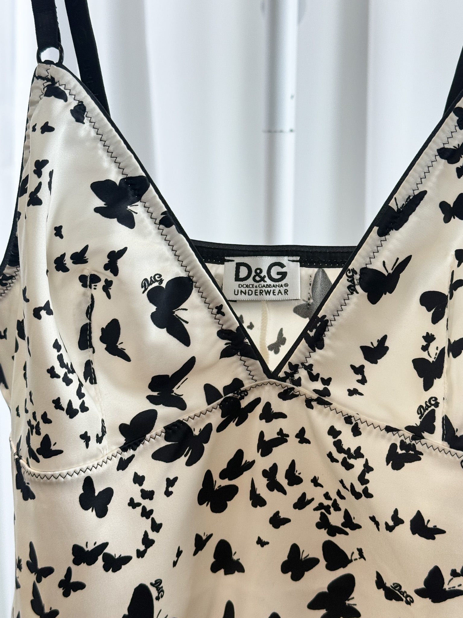 D&G Underwear 2000s Cream Butterfly Print Satin Cami Top - XS/S