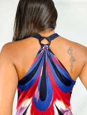 Missoni 2000s Peacock Feather Print O-Ring Halter Mini Dress - XS/S