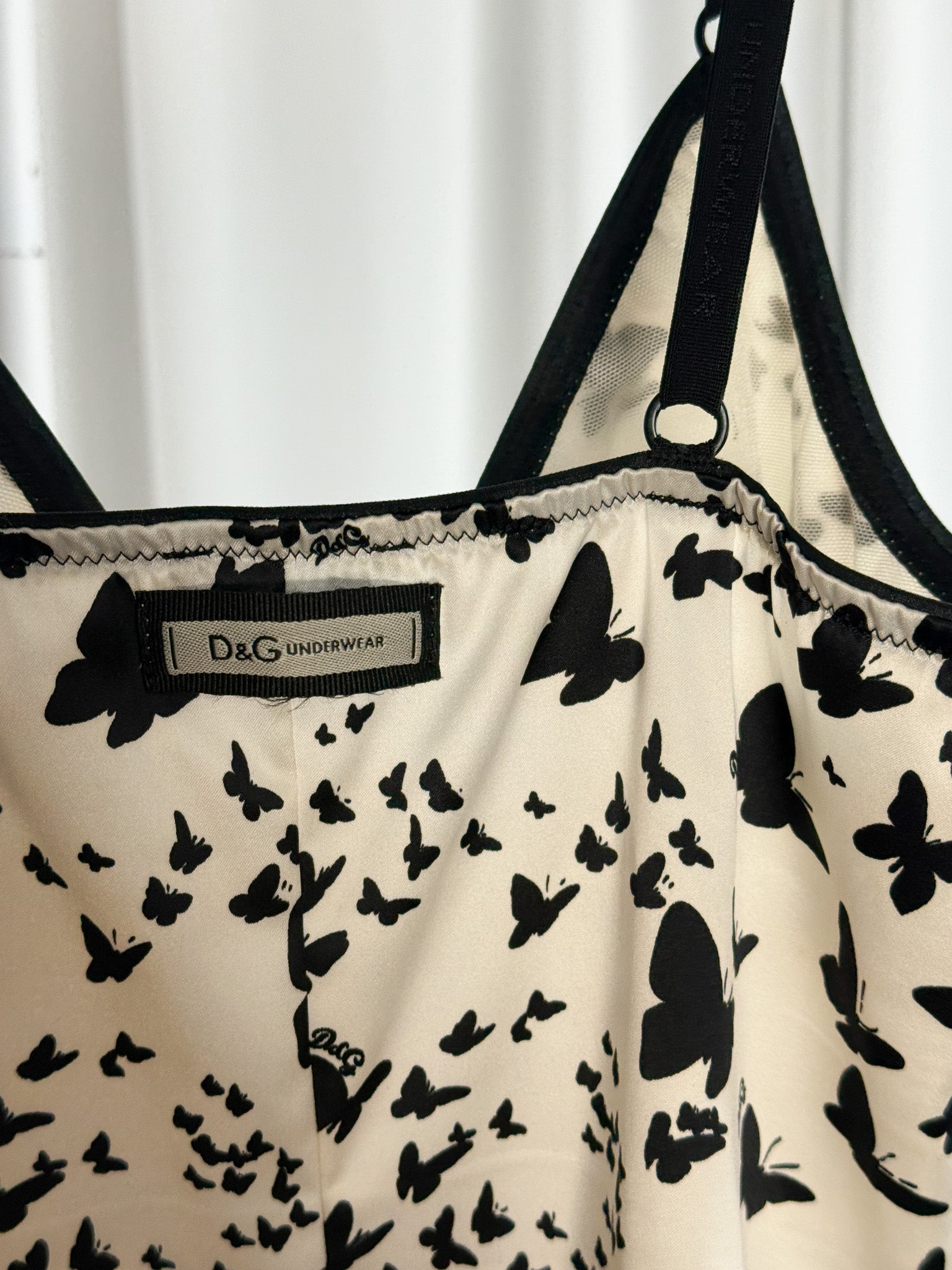 D&G Underwear 2000s Cream Butterfly Print Satin Cami Top - XS/S