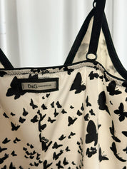 D&G Underwear 2000s Cream Butterfly Print Satin Cami Top - XS/S