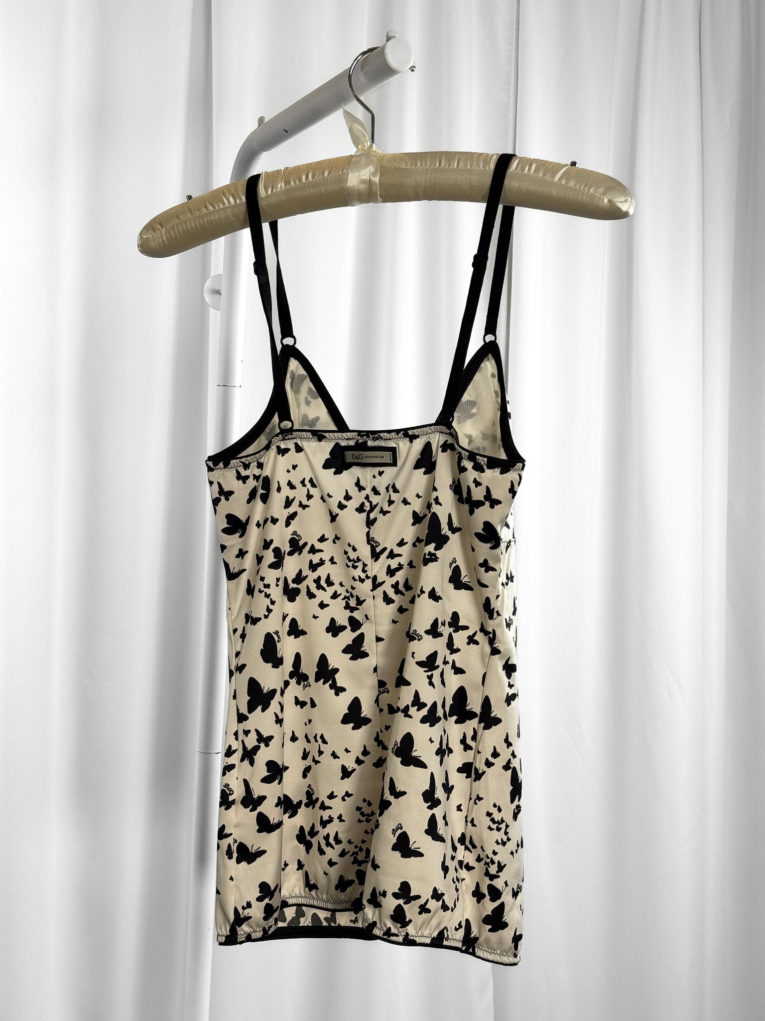 D&G Underwear 2000s Cream Butterfly Print Satin Cami Top - XS/S
