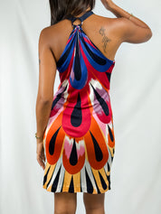 Missoni 2000s Peacock Feather Print O-Ring Halter Mini Dress - XS/S
