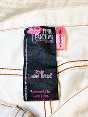 Pinko 2000s Pink Panther Appliqué Purple Top & Cream Denim Mini Skirt Set - S/M