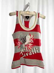 Just Cavalli 2000s Red & Grey Striped Pegasus Logo Racerback Tank - S