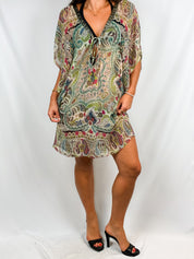 2000s Multicolor Paisley Print Silk Kaftan Cover-Up - M/L