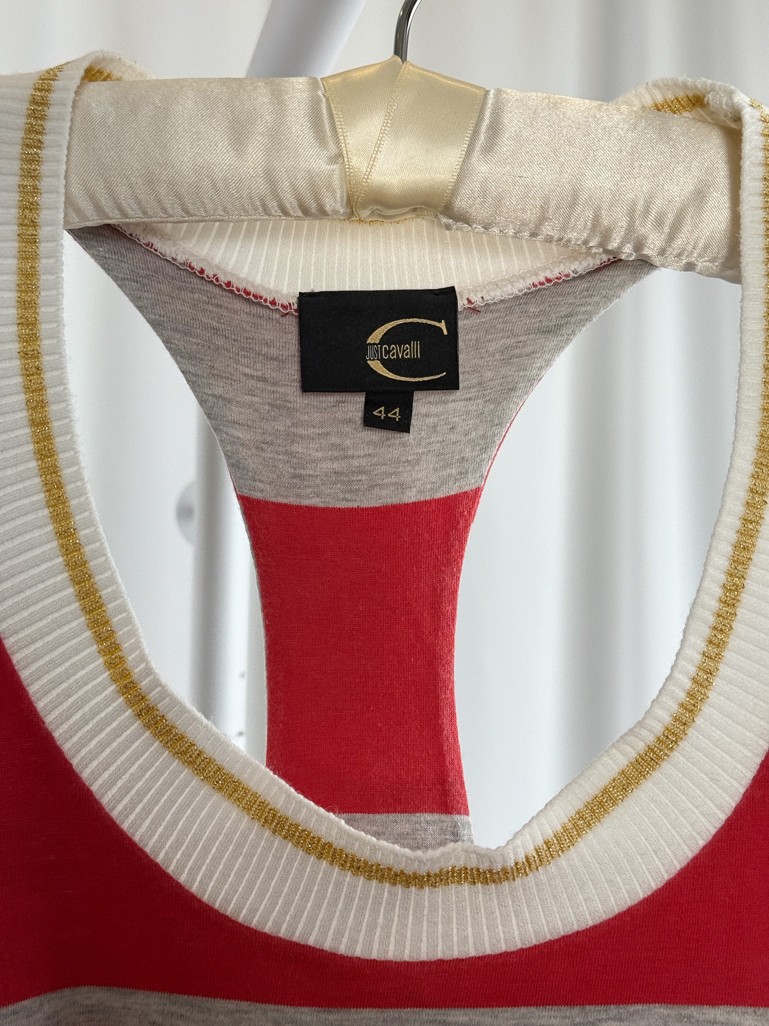 Just Cavalli 2000s Red & Grey Striped Pegasus Logo Racerback Tank - S