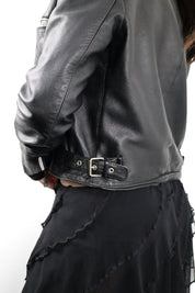 1990s Black Leather Cropped Moto Jacket - M
