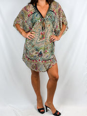 2000s Multicolor Paisley Print Silk Kaftan Cover-Up - M/L